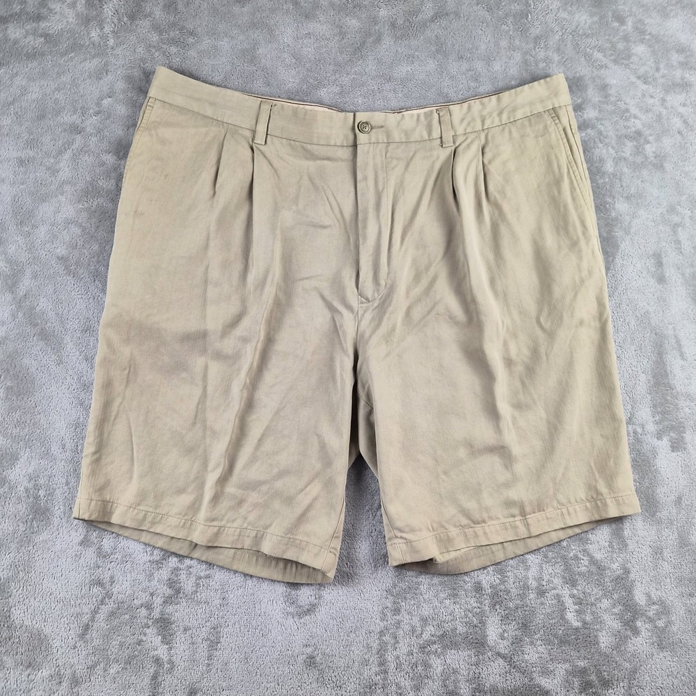 Tommy Bahama Silk Bamboo Shorts Mens 42L Beige Tan Pleated Casual Resort Luxury